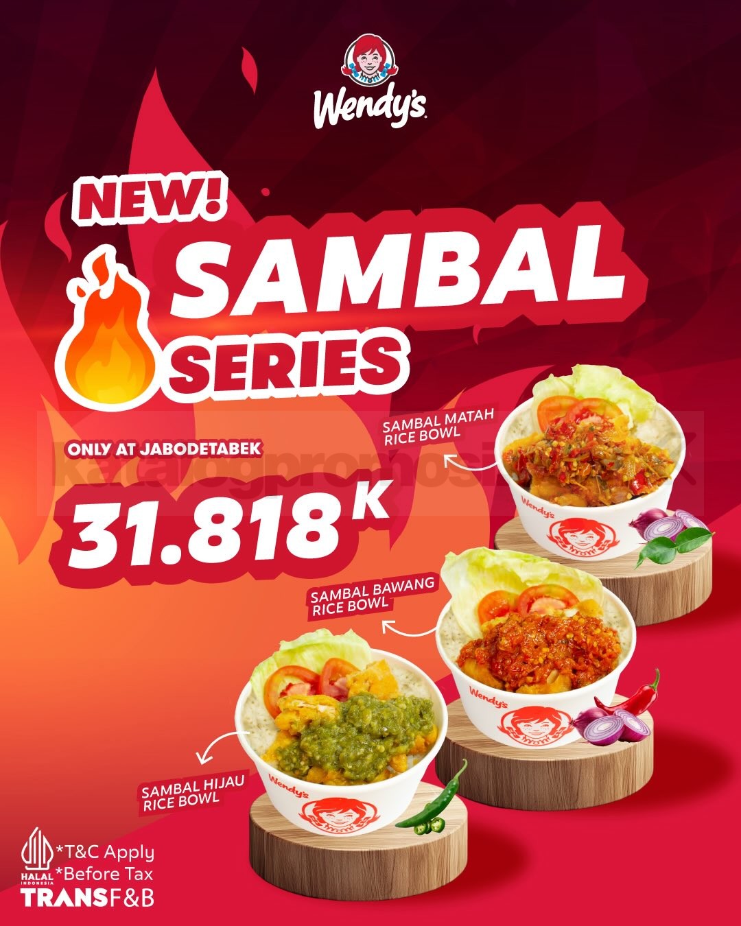 Promo Wendy's New Sambal Series Rice Bowl Rp. 30.818 Promo Wendy's New Sambal Series Rice Bowl Rp. 30.818 dengan pilihan Sambal Hijau, Sambal Bawang, dan Sambal Matah.