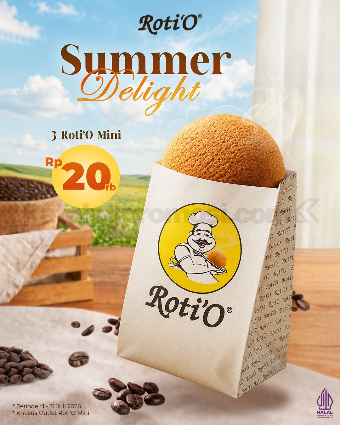 Promo Roti'O Summer Delight Mulai Rp. 20.000 Promo Roti'O Summer Delight Mulai Rp. 20.000 dengan paket Roti'O dan Roti'O Mini selama Juli 2026.