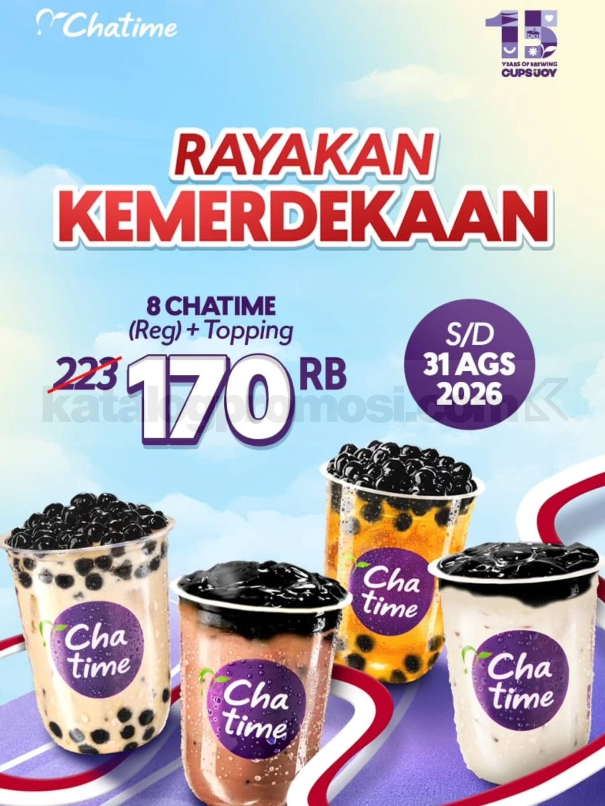 Promo Chatime Rayakan Kemerdekaan 8 Minuman Rp. 170.000 Promo Chatime Rayakan Kemerdekaan 8 Minuman Rp. 170.000 dengan topping