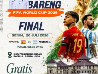 Nonton Bareng Final FIFA World Cup 2026 di Pantai Kuta dengan free entry di Shelter Kebencanaan Baruna.