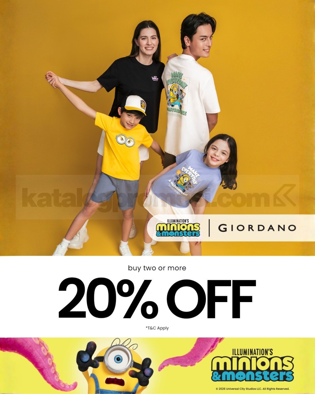 Promo Giordano x Minions Monsters Beli 2 Diskon 20% Promo Giordano x Minions Monsters Beli 2 Diskon 20% untuk koleksi eksklusif Illumination's Minions & Monsters.