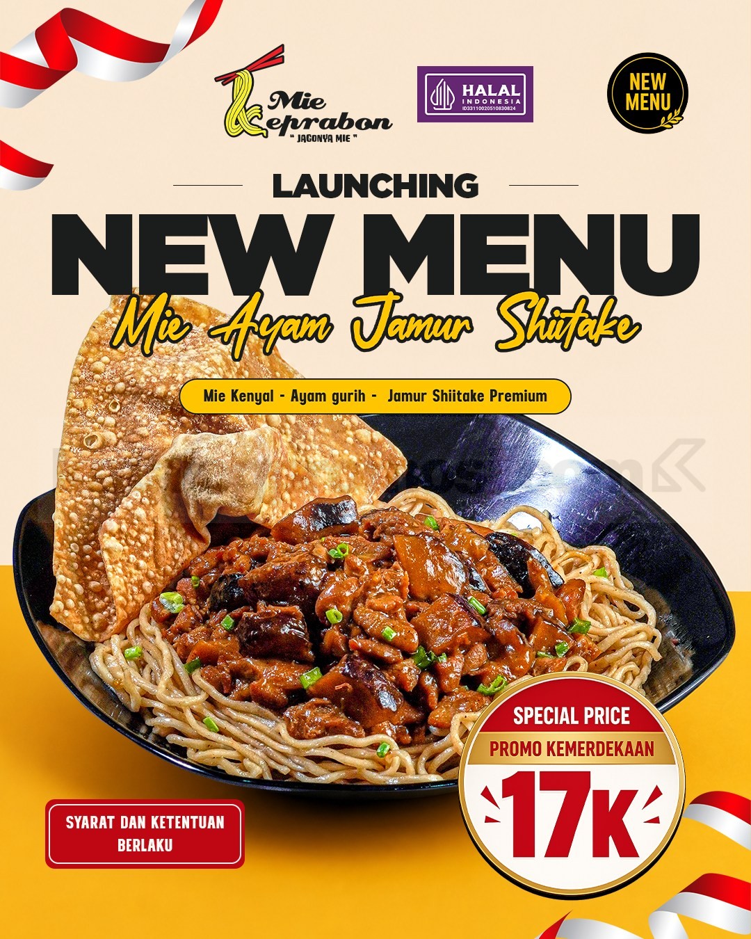 Promo Mie Keprabon NEW! Mie Ayam Jamur Shiitake Cuma Rp. 17.000 Promo Mie Keprabon NEW! Mie Ayam Jamur Shiitake Cuma Rp. 17.000 pada 17 Agustus 2026.