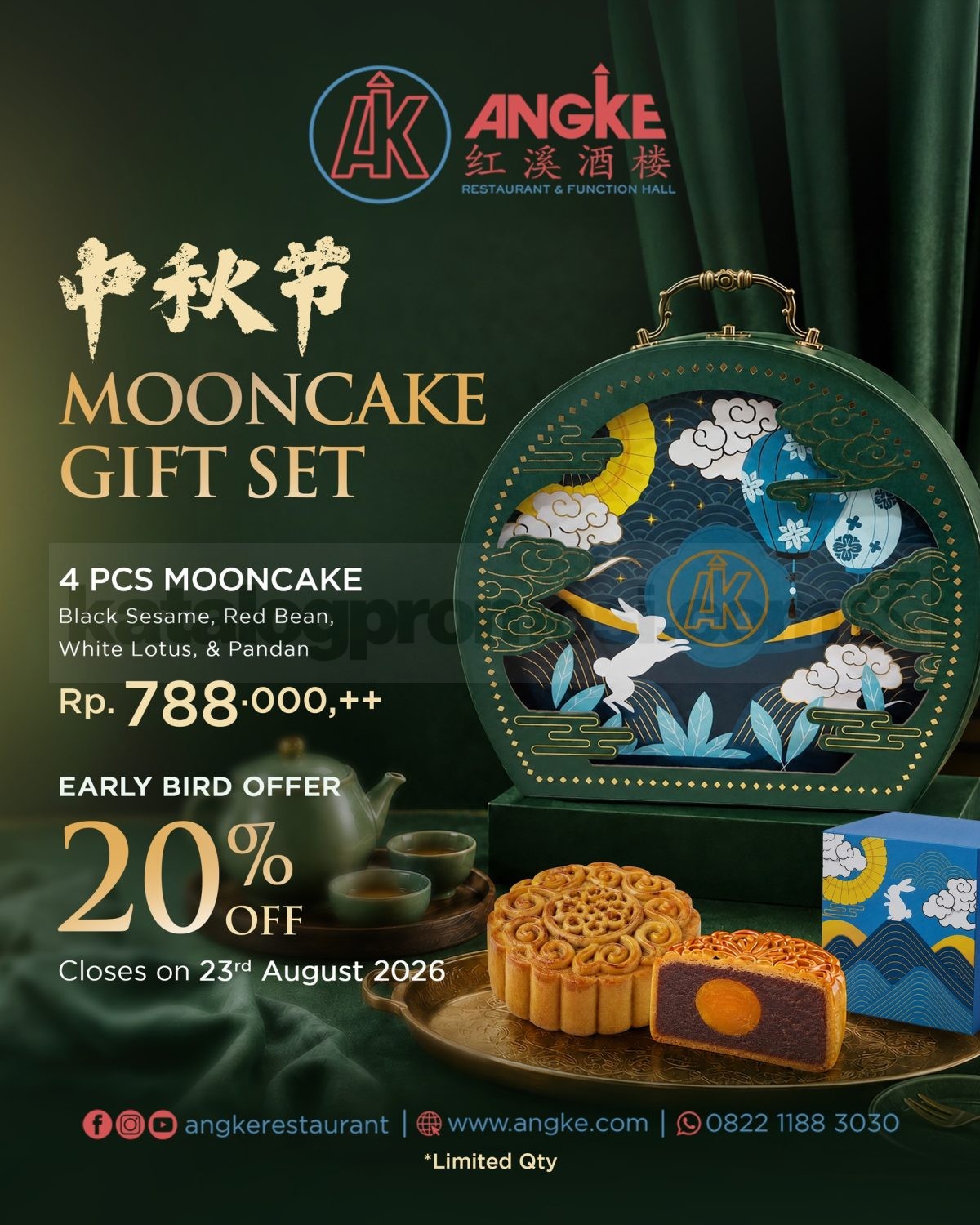 Promo Angke Restaurant Mooncake Gift Set Diskon 20% Promo Angke Restaurant Mooncake Gift Set Diskon 20% Early Bird Mooncake Gift Set 4 rasa Festival Kue Bulan.