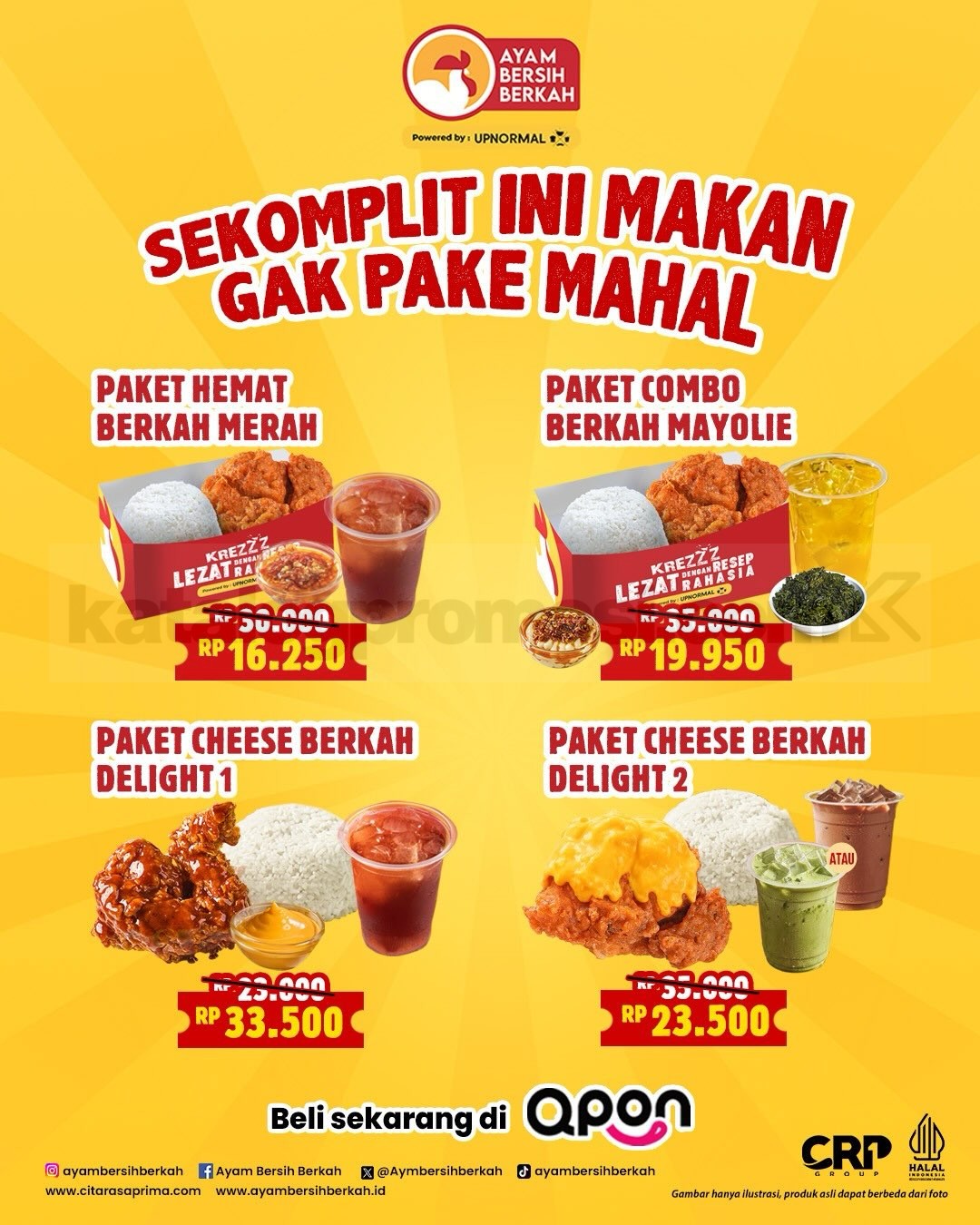 Promo Ayam Bersih Berkah QPON Paket Hemat Mulai Rp16.250 Promo Ayam Bersih Berkah QPON Paket Hemat mulai Rp16.250 dengan empat pilihan paket
