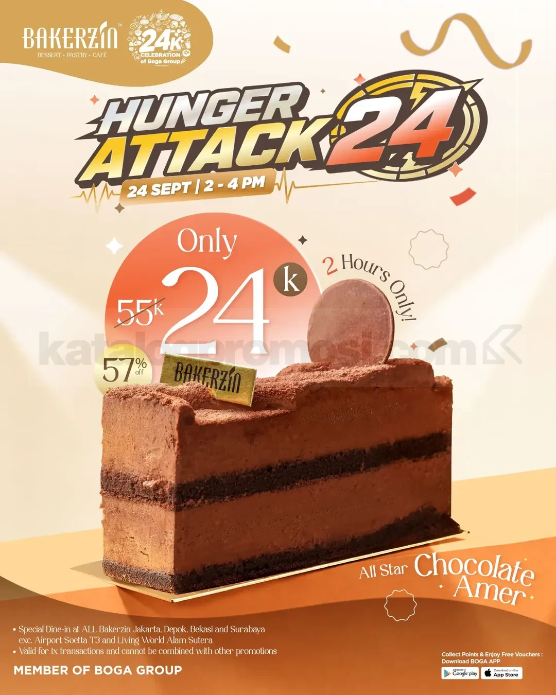 Promo Bakerzin Hunger Attack Chocolate Amer Rp24.000 Promo Bakerzin Hunger Attack Chocolate Amer Rp24.000 pada 24 September 2026 pukul 14.00–16.00