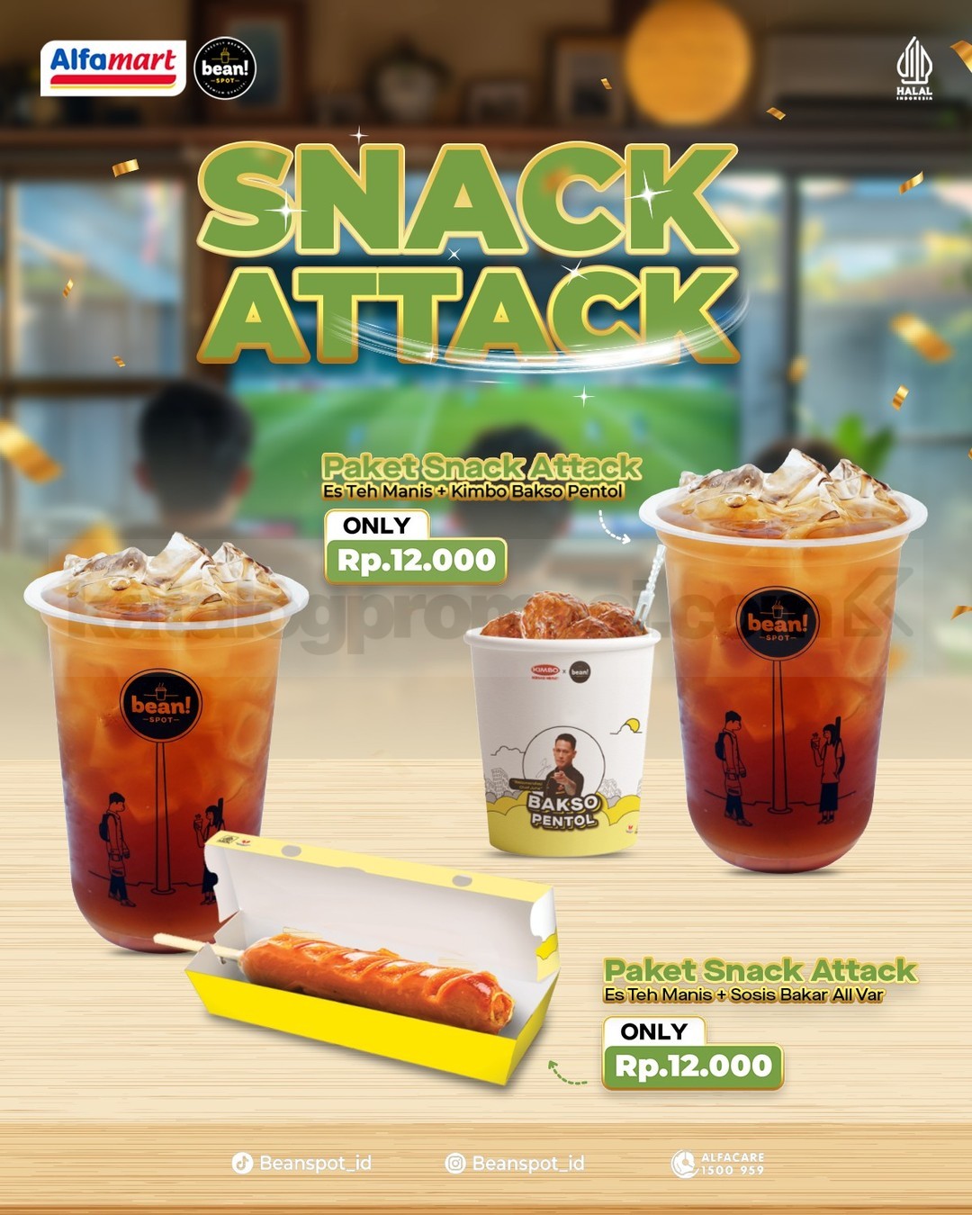 Promo Bean Spot Snack Attack Paket Hemat Rp. 12.000 Promo Bean Spot Snack Attack Paket Hemat Rp. 12.000 dengan Es Teh Manis dan pilihan camilan di Bean Spot Alfamart.