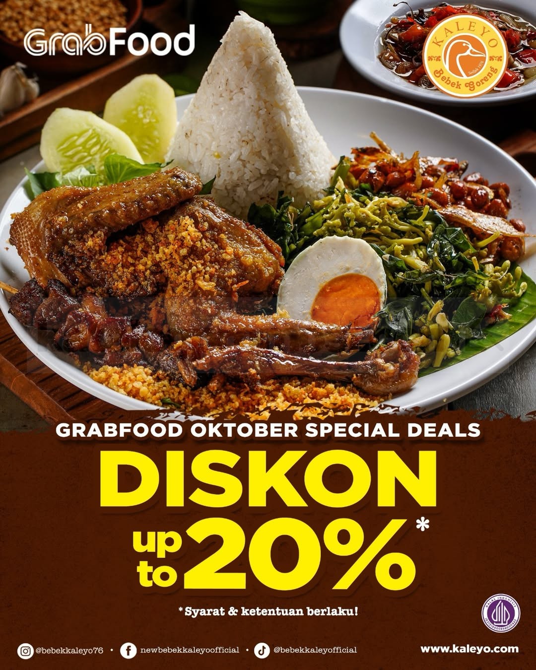 Promo Bebek Kaleyo GrabFood Diskon Hingga 20% Promo Bebek Kaleyo GrabFood diskon hingga 20% untuk menu favorit dalam Oktober Special Deals