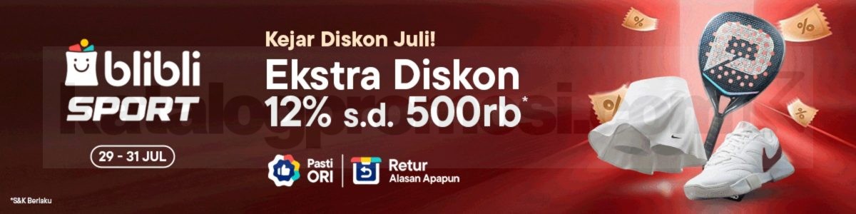 Promo Blibli Sports Kejar Diskon hingga Rp. 500.000 Promo Blibli Sports Kejar Diskon hingga Rp. 500.000 dengan voucher SPORT-KEJARDISKON periode 29–31 Juli 2026.