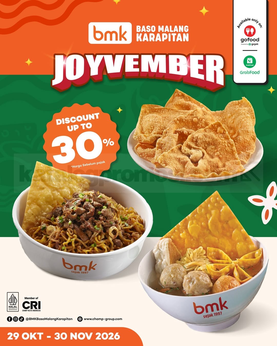 Promo BMK Joyvember Menu Favorit Diskon 30% Promo BMK Joyvember Menu Favorit Diskon 30% dengan paket bakso dan yamin manis mulai Rp51.000.