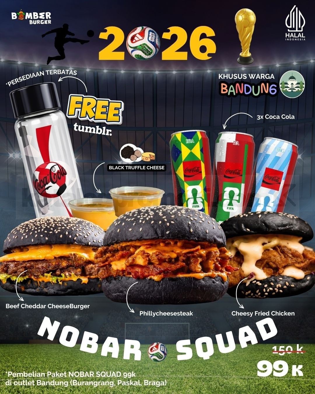 Promo Bomber Burger Nobar Squad Rp99.000 Free Tumbler Coca-Cola Promo Bomber Burger Nobar Squad Rp99.000 Free Tumbler Coca-Cola 1