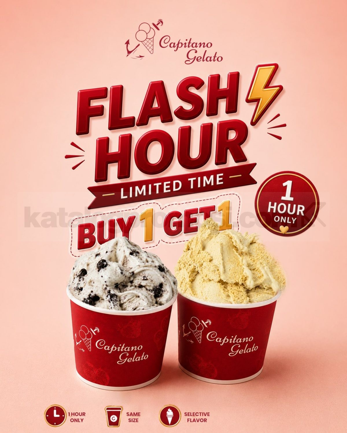 Promo Capitano Gelato Flash Hour Buy 1 Get 1 Gelato Cup Promo Capitano Gelato Flash Hour Buy 1 Get 1 Gelato Cup pada 18–19 Juli 2026 di Broadway Flavor Bliss dan Mall @ Alam Sutera.
