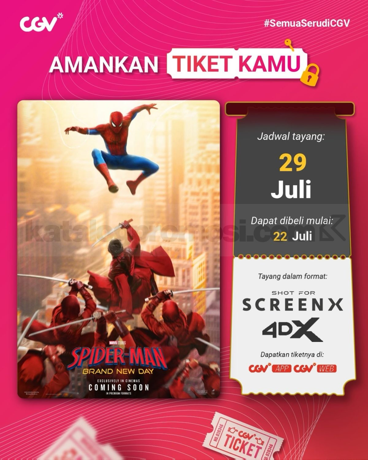 Promo CGV Cinema Presale Tiket Spider-Man: Brand New Day Promo CGV Cinema Presale Tiket Spider-Man: Brand New Day.