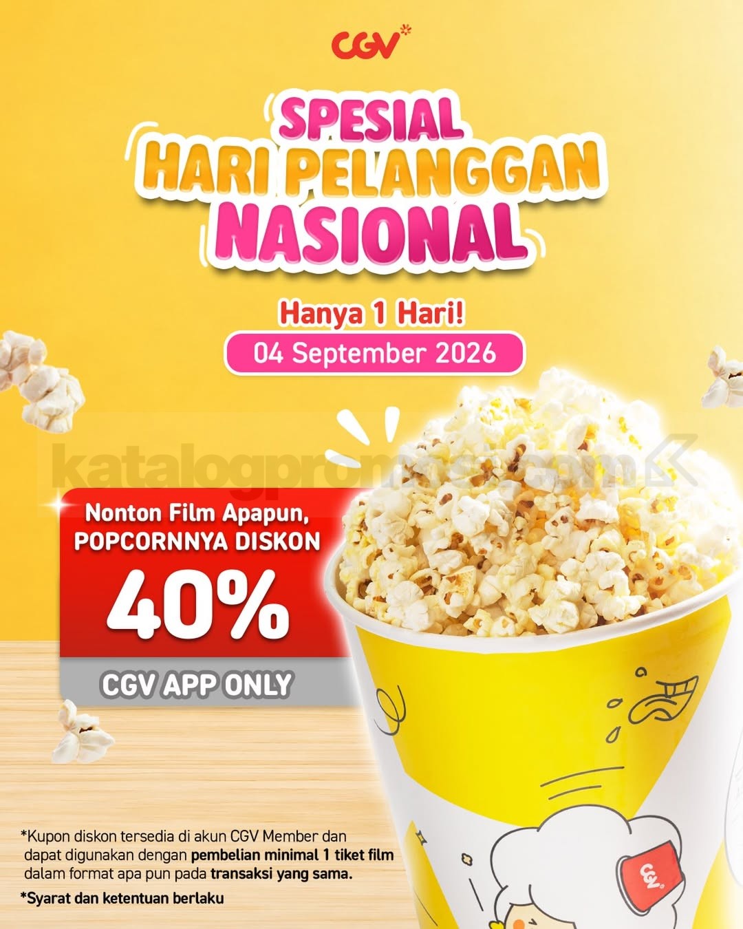Promo CGV Hari Pelanggan Nasional Popcorn Diskon 40% Promo CGV Hari Pelanggan Nasional Popcorn Diskon 40% untuk CGV Member