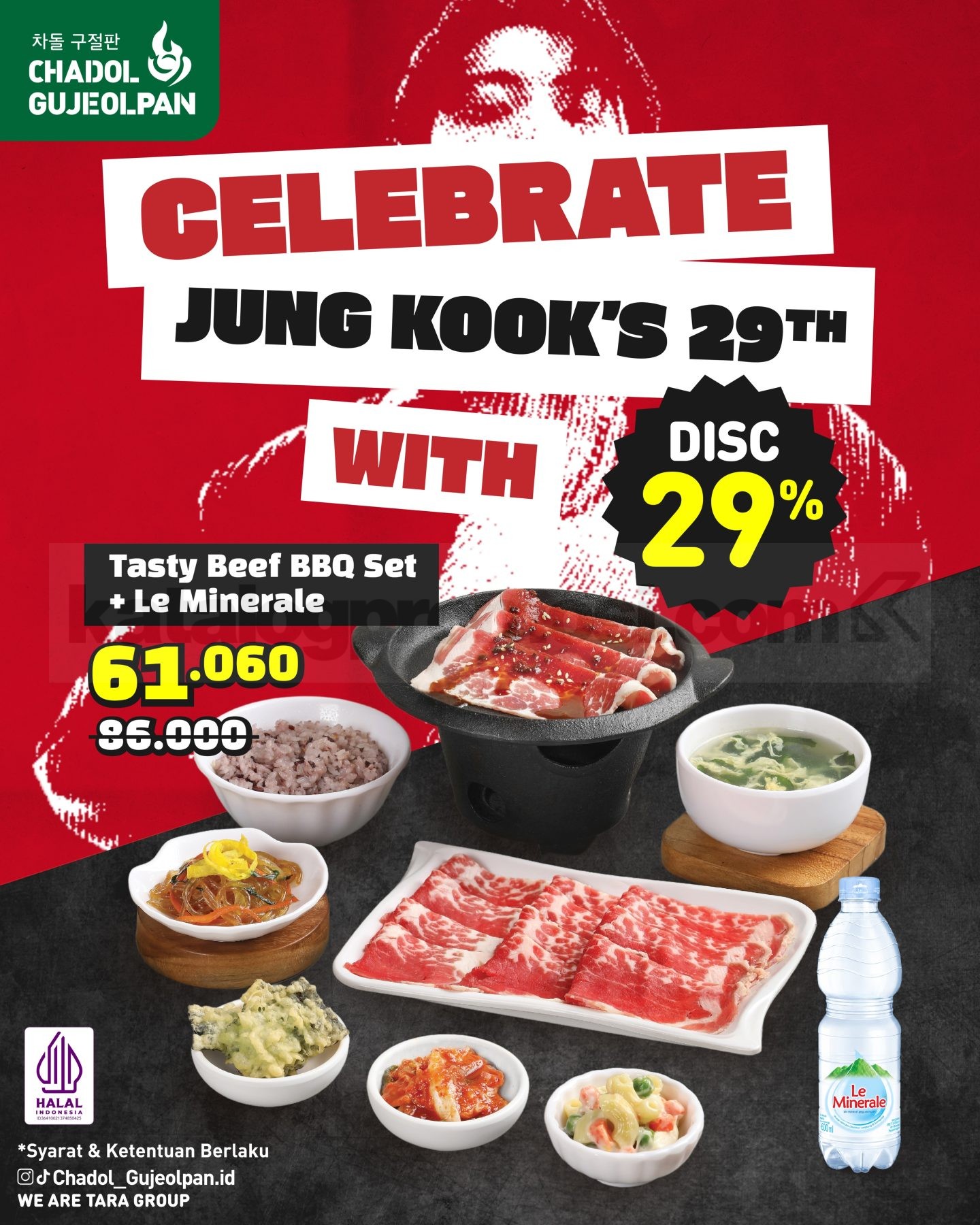 Promo Chadol Gujeolpan Jung Kook Birthday Diskon 29% Promo Chadol Gujeolpan Jung Kook Birthday diskon 29% untuk menu pilihan