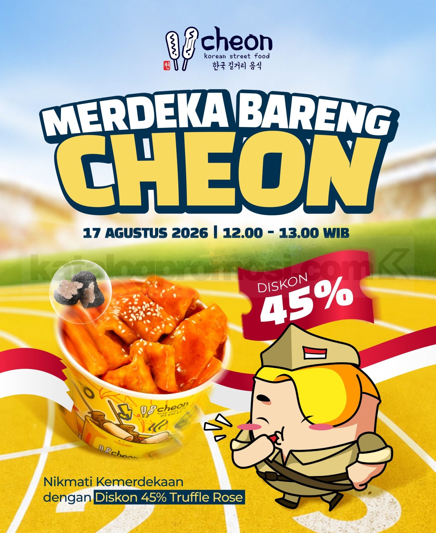 Promo Cheon 17 Agustus Truffle Rose Diskon 45% Promo Cheon 17 Agustus Truffle Rose Tteokbokki diskon 45% pukul 12.00–13.00 WIB.