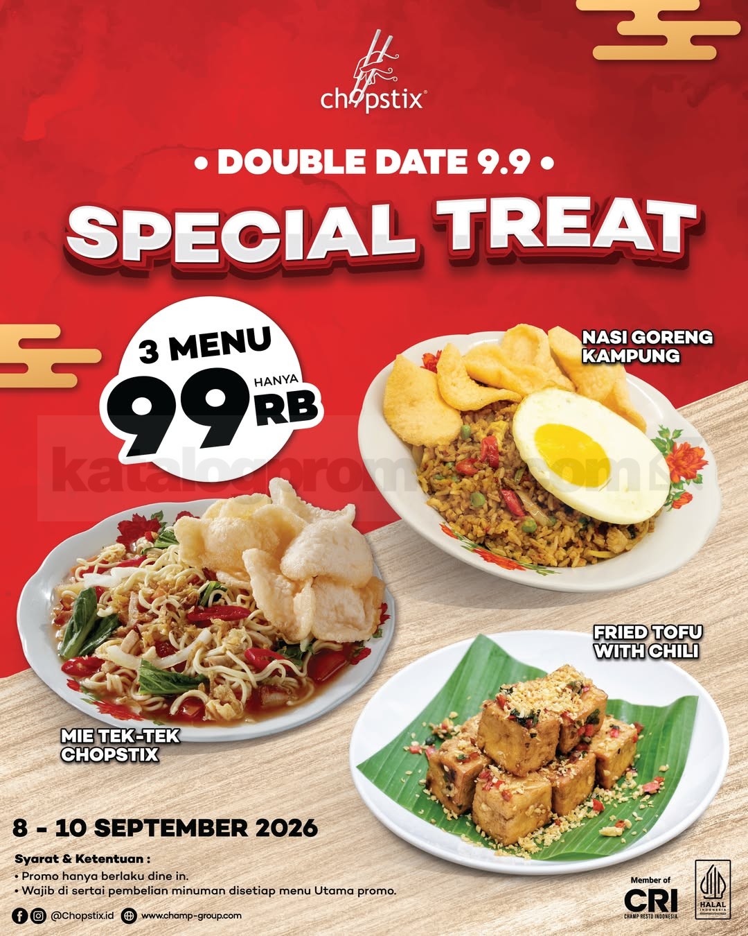Promo Chopstix Double Date 9.9 3 Menu Rp99.000 Promo Chopstix Double Date 9.9 3 Menu Rp99.000 untuk dine-in di seluruh outlet