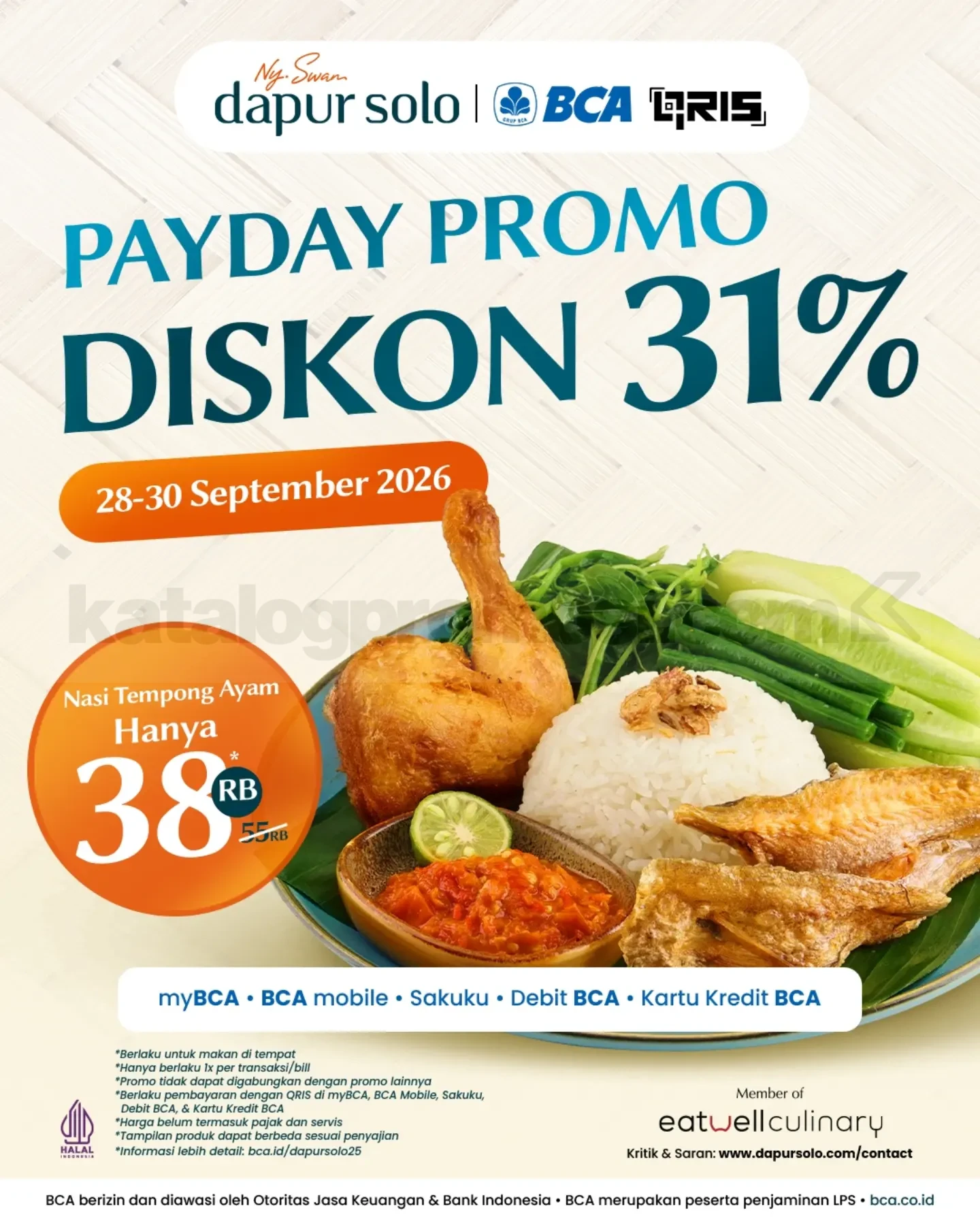 Promo Dapur Solo BCA Payday Diskon 31% Promo Dapur Solo BCA Payday diskon 31% Nasi Tempong Ayam dengan pembayaran BCA