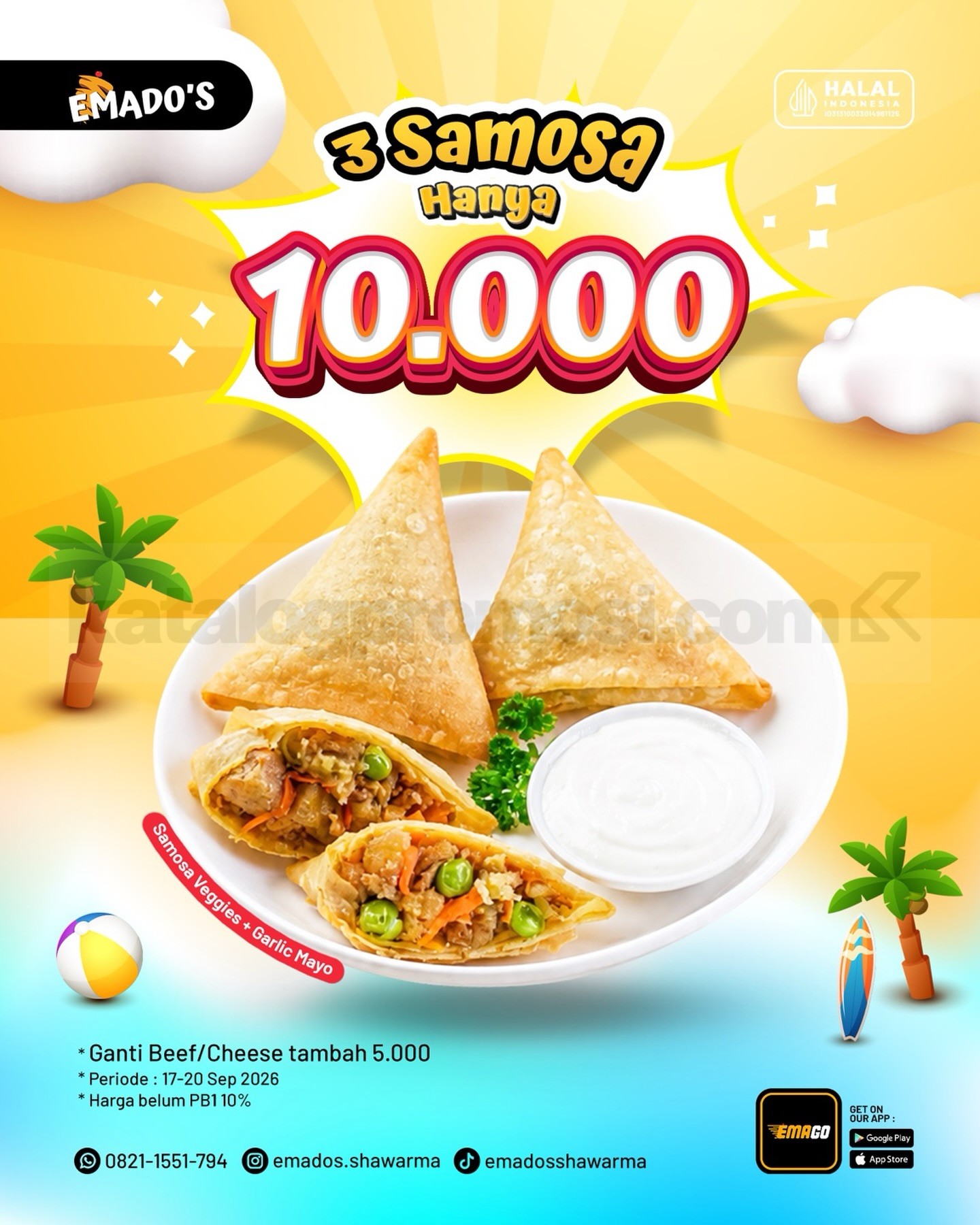 Promo Emado’s Samosa Veggies 3 Pcs Rp10.000