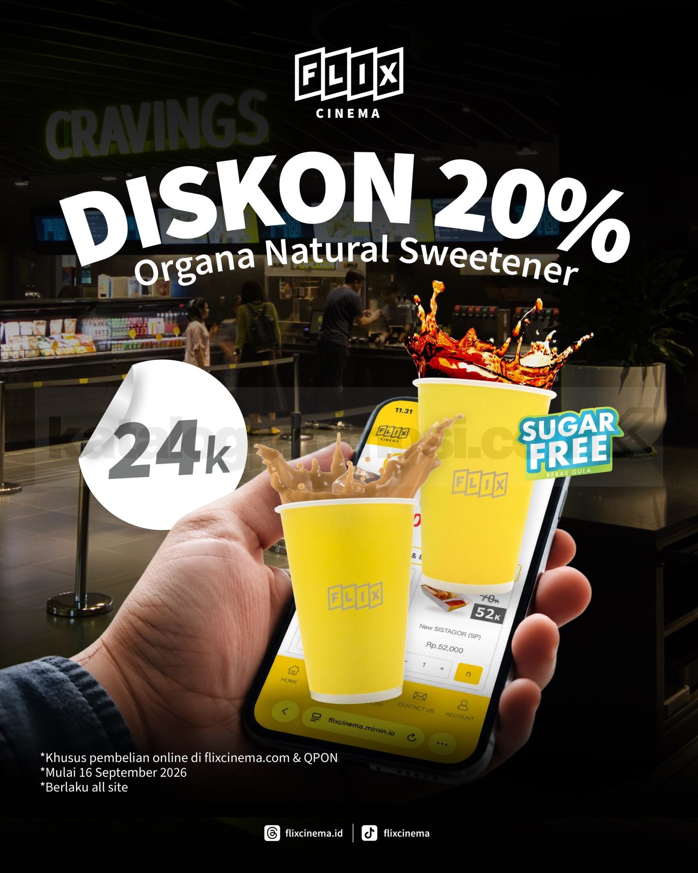 Promo FLIX Cinema Organa Natural Sweetener Diskon 20% Promo FLIX Cinema Organa Natural Sweetener diskon 20% mulai 16 September 2026
