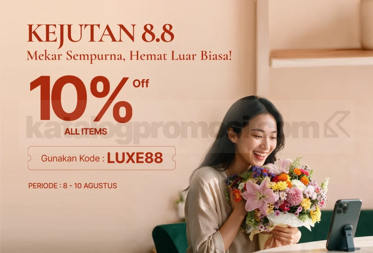Promo FlowerAdvisor Kejutan 8.8 Diskon 10% Promo FlowerAdvisor Kejutan 8.8 Diskon 10% untuk buket bunga segar