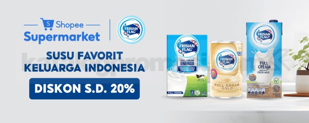Promo Frisian Flag Shopee Supermarket Diskon hingga 20% Promo Frisian Flag Shopee Supermarket Diskon hingga 20% untuk berbagai produk susu keluarga.