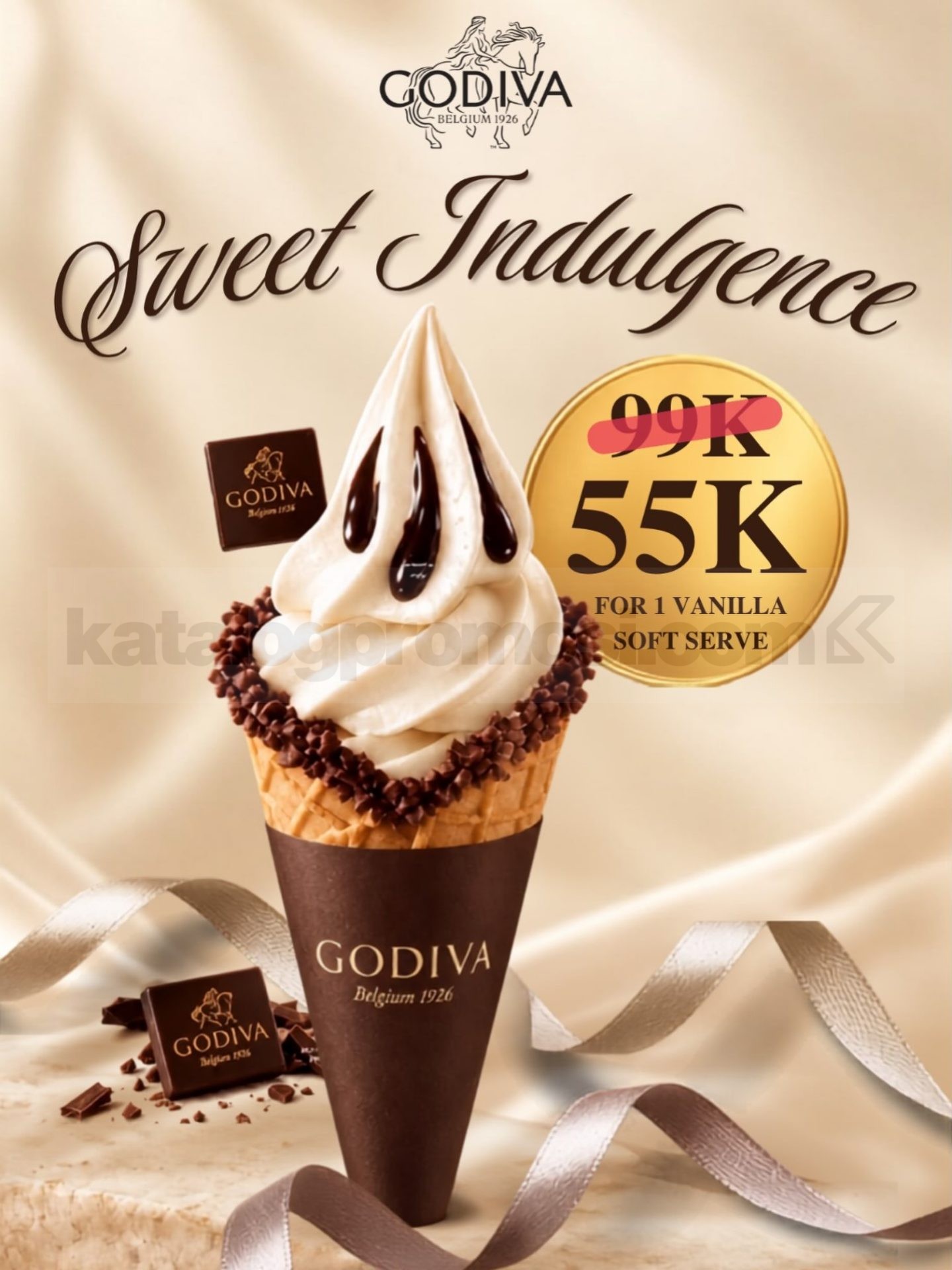 Promo GODIVA Vanilla Soft Serve Rp55.000 Promo GODIVA Vanilla Soft Serve Rp55.000 dengan tekstur creamy dan rasa vanilla yang manis