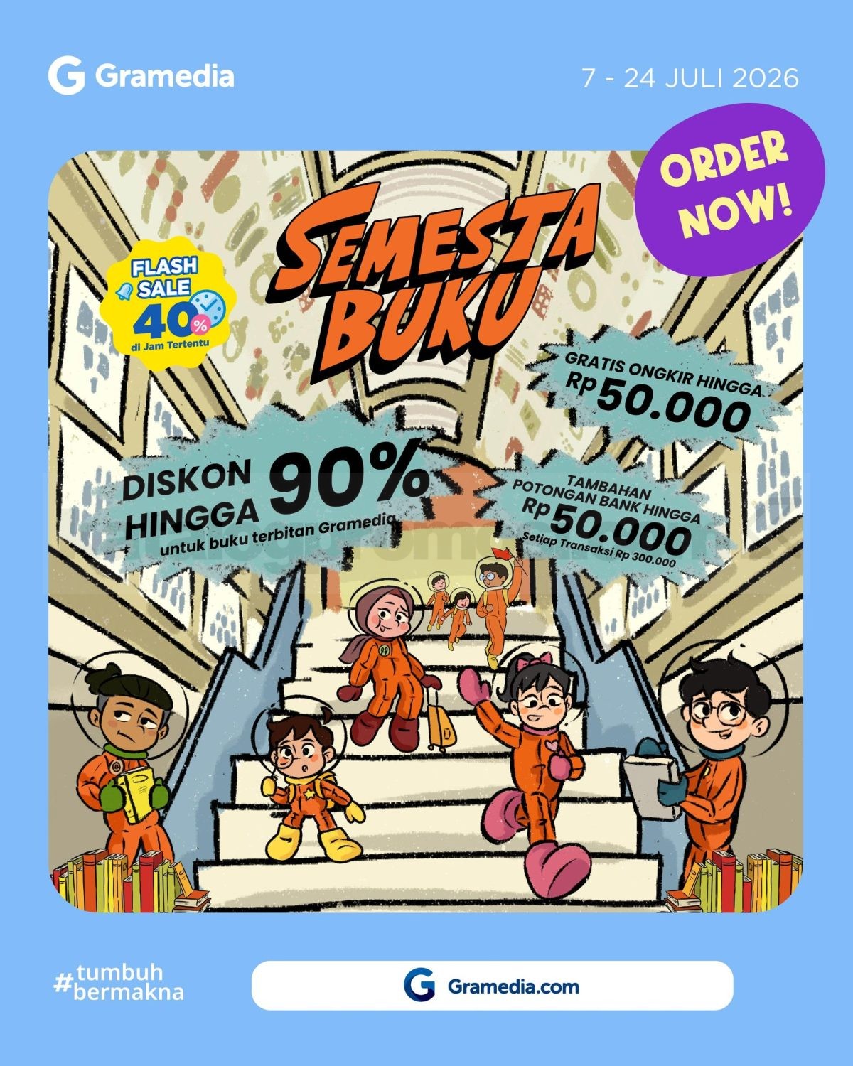 Promo Gramedia Semesta Buku Diskon hingga 90% Promo Gramedia Semesta Buku Diskon hingga 90% dengan flash sale, gratis ongkir, dan potongan bank.