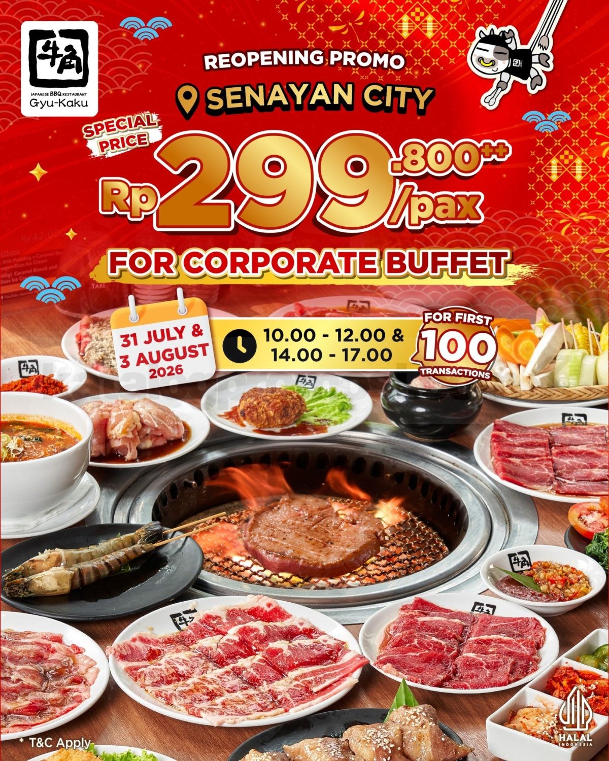 Promo Gyu-Kaku Reopening Senayan City Corporate Buffet Rp. 299.800 Promo Gyu-Kaku Reopening Senayan City Corporate Buffet Rp. 299.800++ dengan harga spesial untuk 100 transaksi pertama.