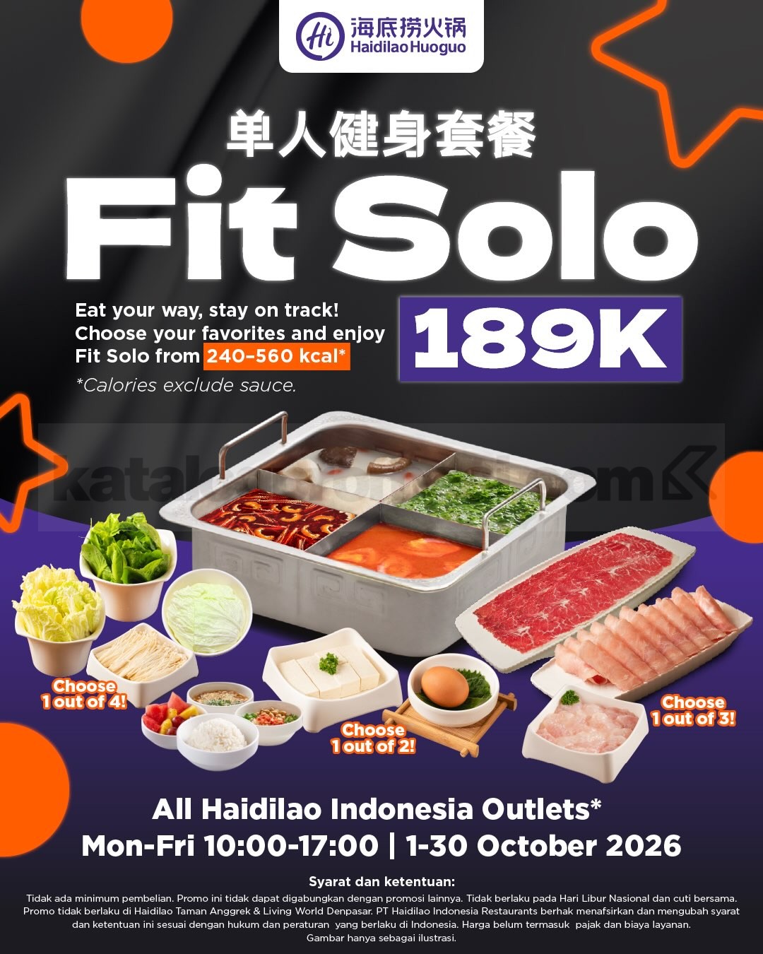 Promo Haidilao Fit Solo Package Rp189.000 Promo Haidilao Fit Solo Package Rp189.000 dengan pilihan kuah, protein, menu, dan sayur