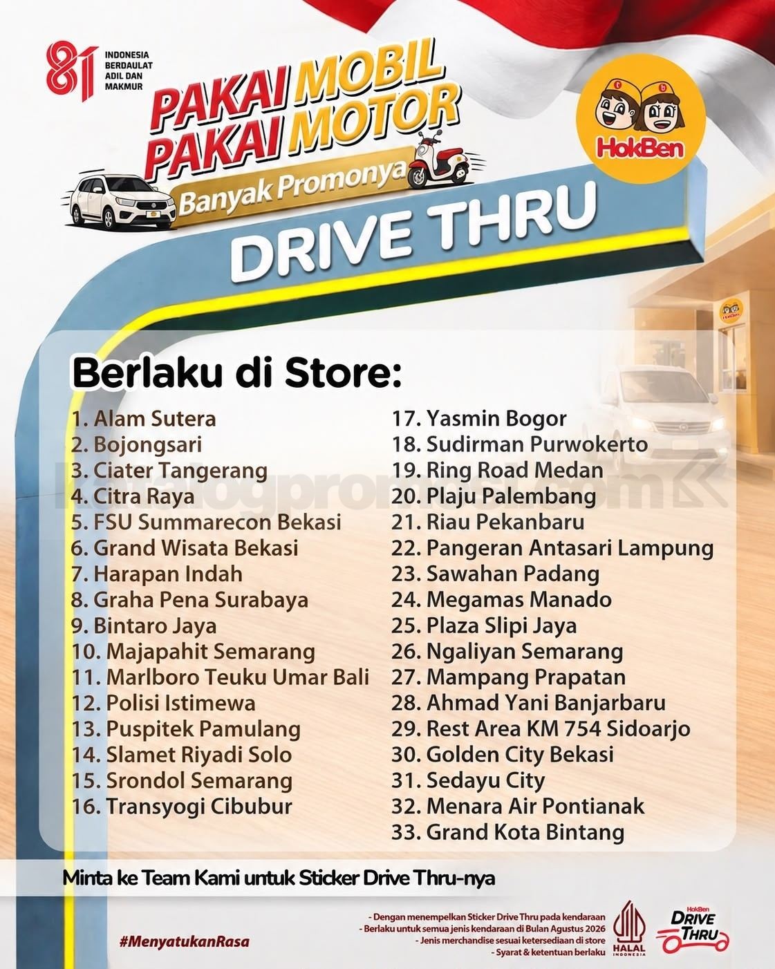 Promo HokBen Drive Thru Gratis Menu dan Merchandise