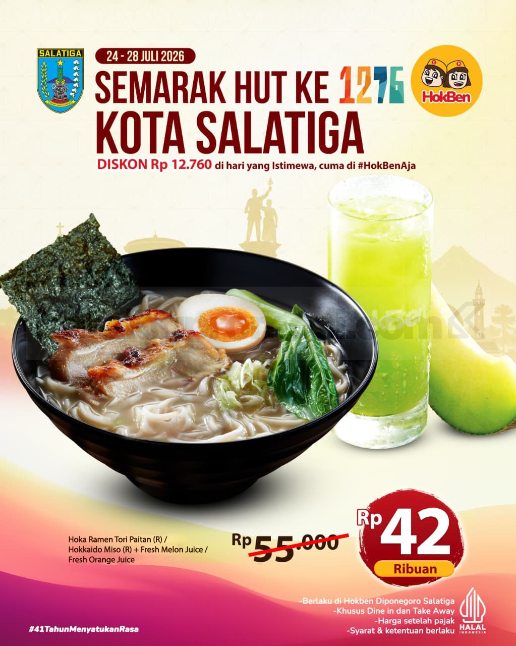 Promo HokBen HUT Kota Salatiga Menu Spesial Diskon Rp. 12.760 Promo HokBen HUT Kota Salatiga Menu Spesial Diskon Rp. 12.760 untuk paket Hoka Ramen dan Fresh Juice di Salatiga.