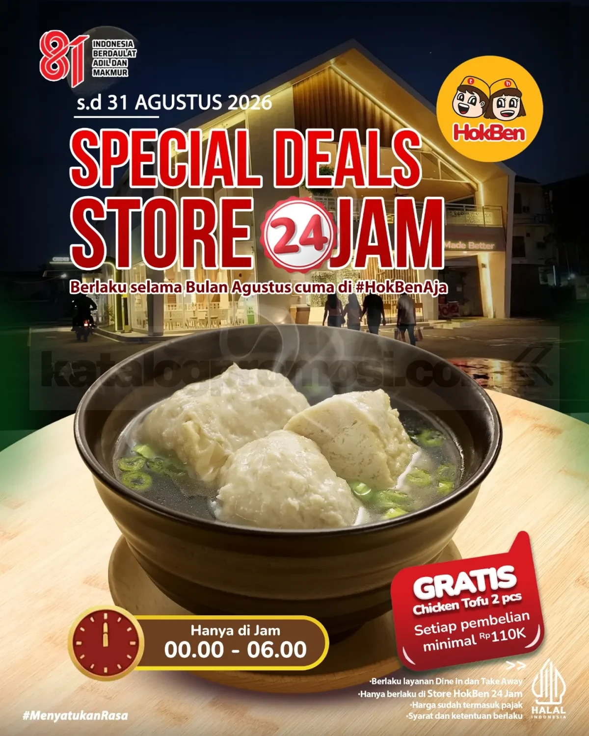 Promo HokBen Special Deals Gratis Chicken Tofu Promo HokBen Special Deals Gratis Chicken Tofu hingga 31 Agustus 2026 di HokBen 24 Jam.