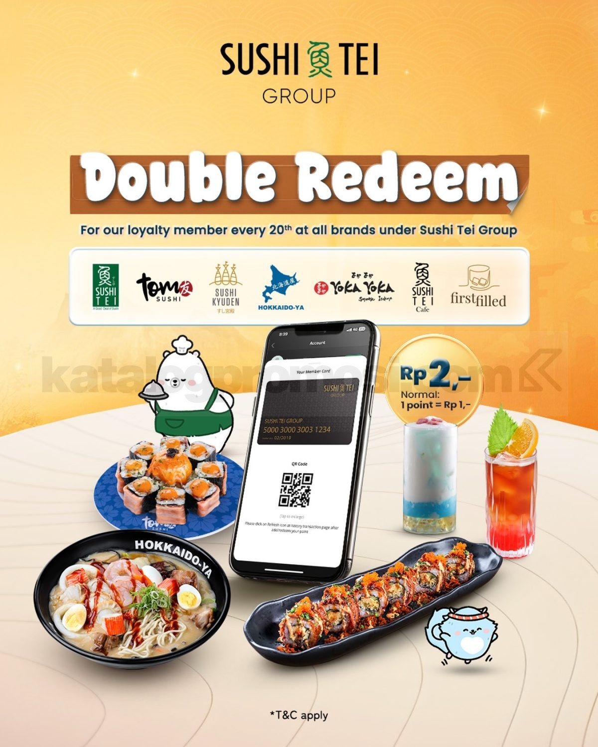 Promo Hokkaido-Ya Double Redeem Loyalty Member 2x Poin Promo Hokkaido-Ya Double Redeem Loyalty Member 2x Poin dengan penukaran 1 poin menjadi Rp. 2 di outlet tertentu.