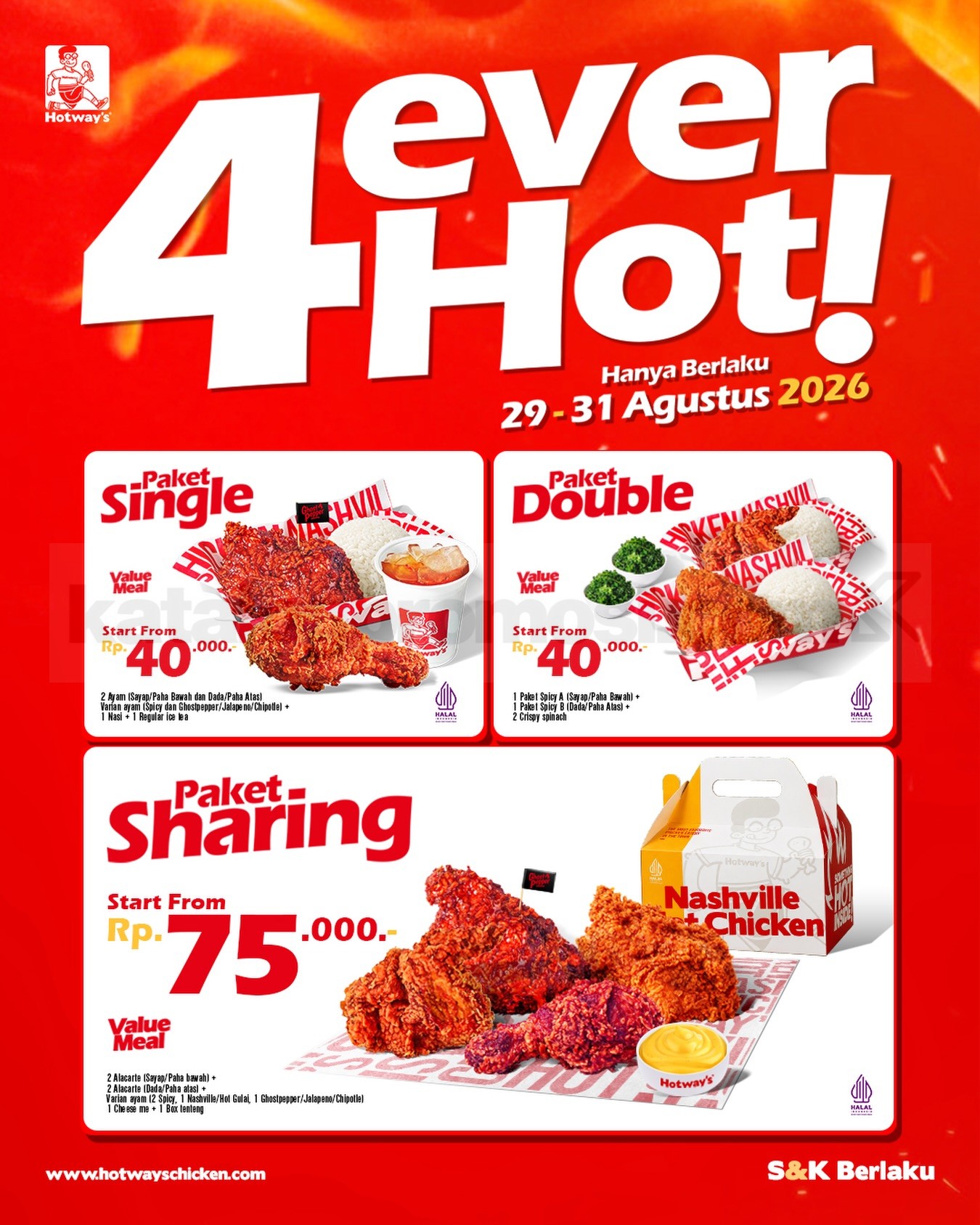 Promo Hotway's 4EVER HOT Paket Mulai Rp. 40.000 Promo Hotway's 4EVER HOT Paket Mulai Rp. 40.000 dengan pilihan Single, Double, dan Sharing
