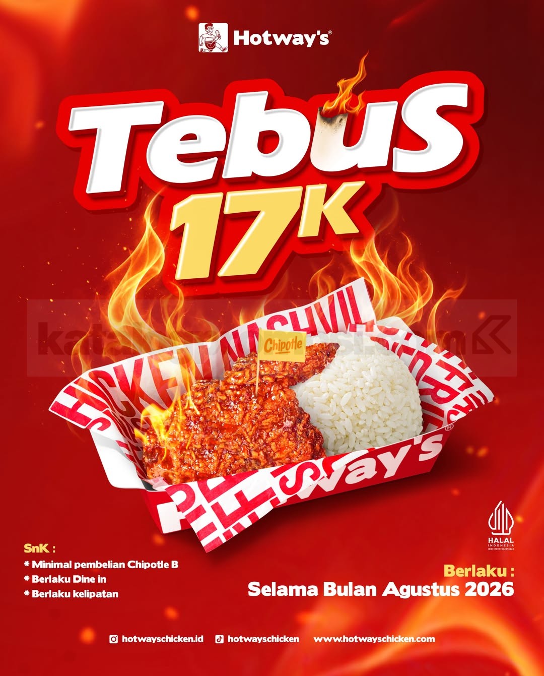 Promo Hotway’s Chicken Tebus Menu Rp17.000 Promo Hotway’s Chicken Tebus Menu Rp17.000 dengan nasi hangat dan ayam Chipotle