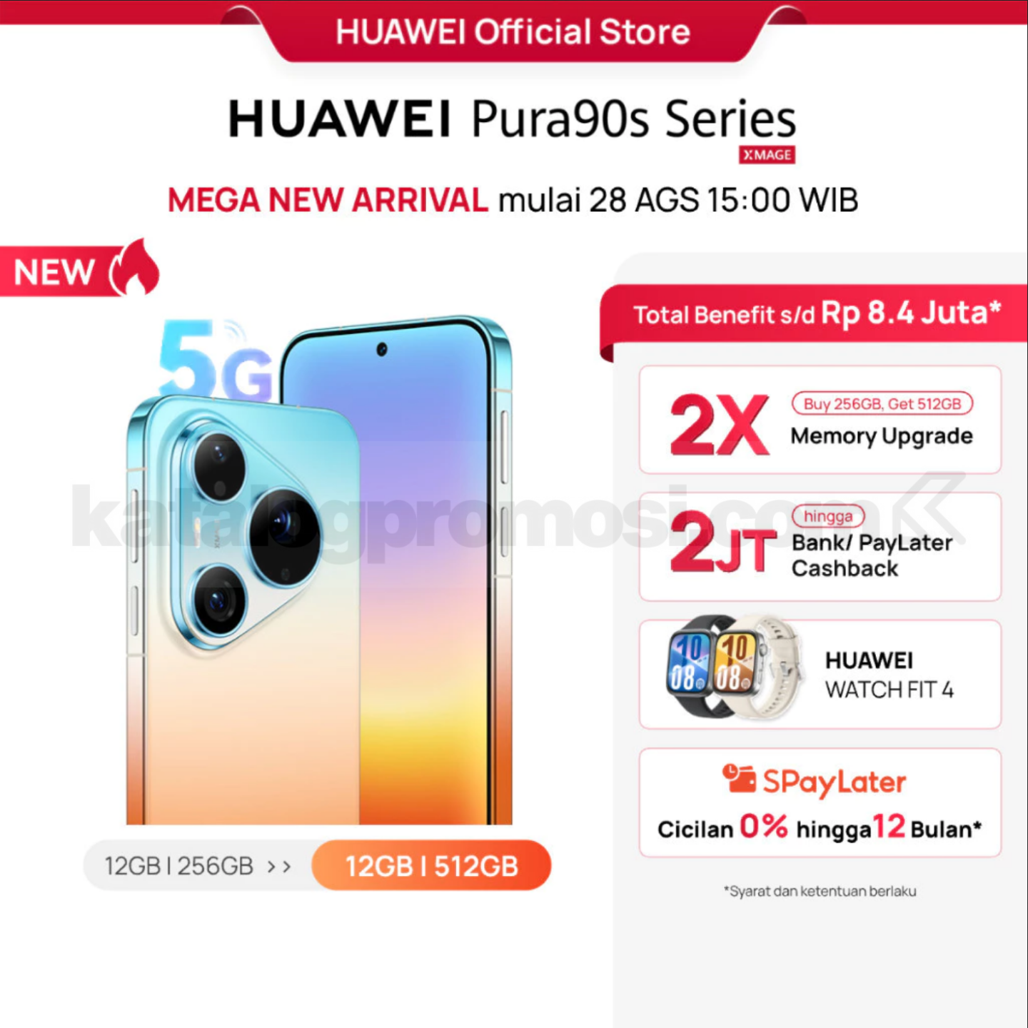 Promo HUAWEI NEW! Pura 90s Gratis WATCH FIT 4 Promo HUAWEI NEW! Pura 90s Gratis WATCH FIT 4 dengan benefit hingga Rp8,4 juta di Shopee