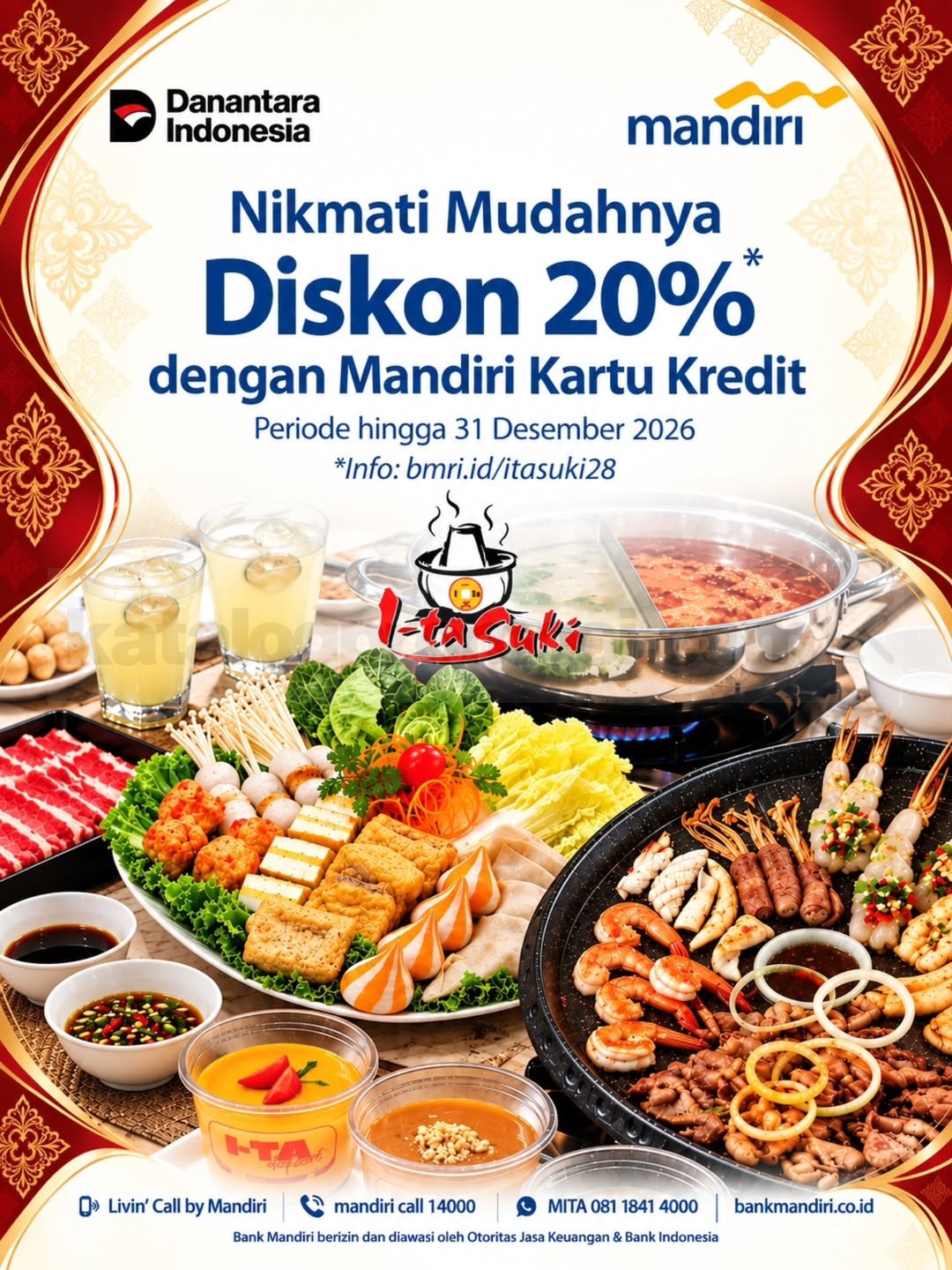 Promo I-Tasuki Diskon 20% Pakai Kartu Kredit Mandiri Promo I-Tasuki Diskon 20% Pakai Kartu Kredit Mandiri periode 9 Oktober–31 Desember 2026