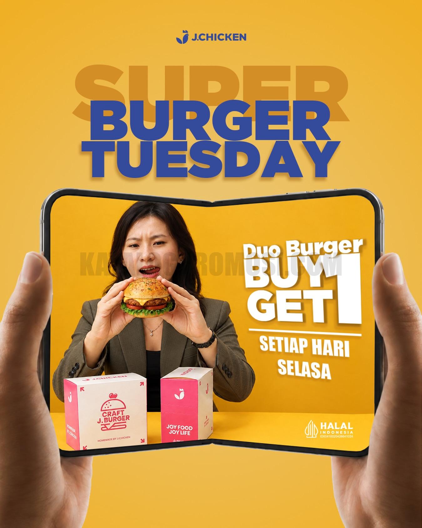 Promo J.Chicken Beli 1 Gratis 1 Burger Favorit Promo J.Chicken Beli 1 Gratis 1 Burger Favorit setiap Selasa melalui MyJCK