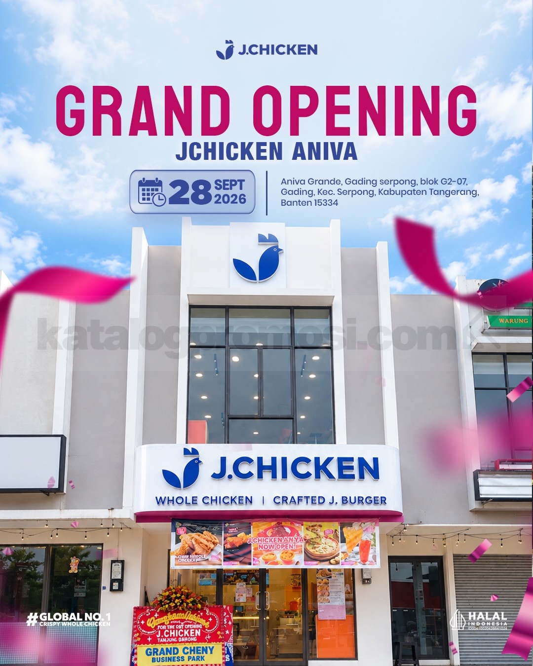 Promo J.Chicken Grand Opening Gratis Whole Chicken Promo J.Chicken Grand Opening Gratis Whole Chicken untuk 30 orang pertama dan diskon 20% ala carte.