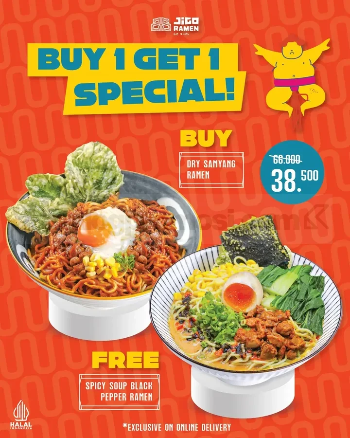 Promo Jigo Ramen Buy 1 Get 1 Ramen Promo Jigo Ramen Buy 1 Get 1 Ramen Gratis dengan Dry Samyang Ramen dan Spicy Soup Black Pepper Ramen