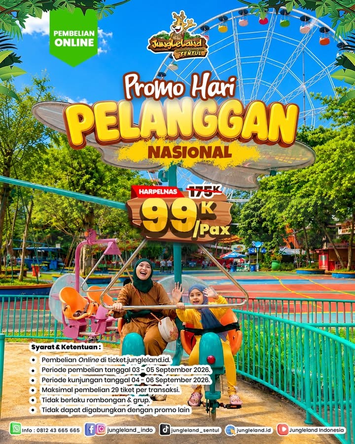 Promo Jungleland Hari Pelanggan Nasional Tiket Rp99.000 Promo Jungleland Hari Pelanggan Nasional tiket Rp99.000/pax untuk pembelian online