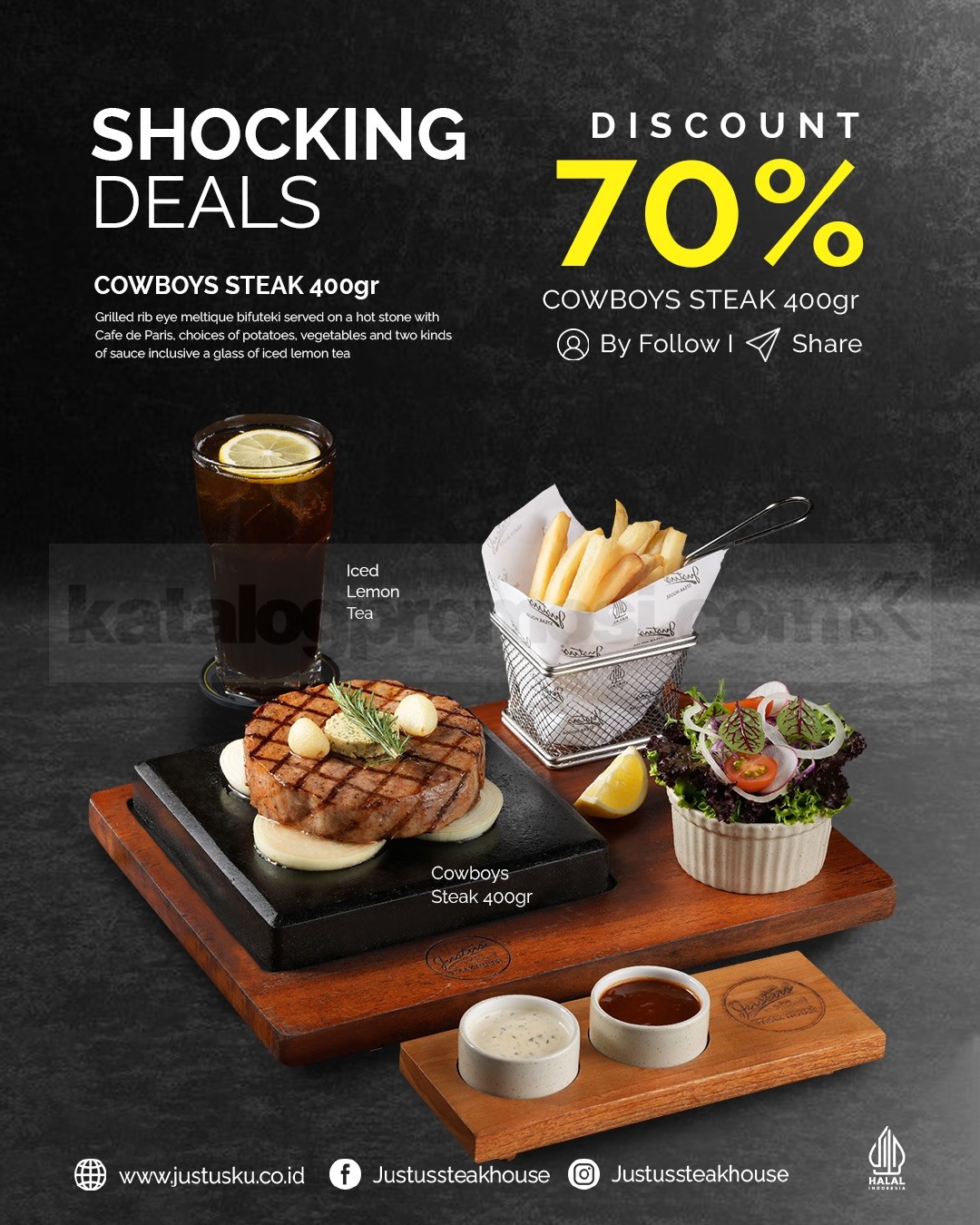 Promo Justus Steakhouse Shocking Deals Cowboy Steak Diskon 70% Promo Justus Steakhouse Shocking Deals Cowboy Steak Diskon 70% gratis Iced Lemon Tea di Bandung.