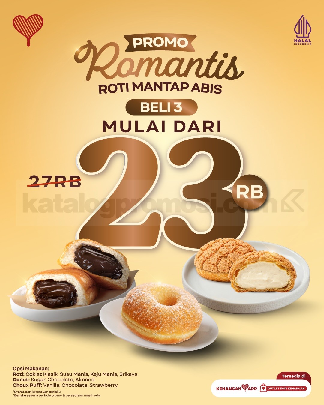 Promo Kopi Kenangan Romantis Bundle Mulai Rp23.000 Promo Kopi Kenangan Romantis Bundle Mulai Rp23.000 untuk 3 makanan dengan pilihan Roti, Donut, dan Puff.