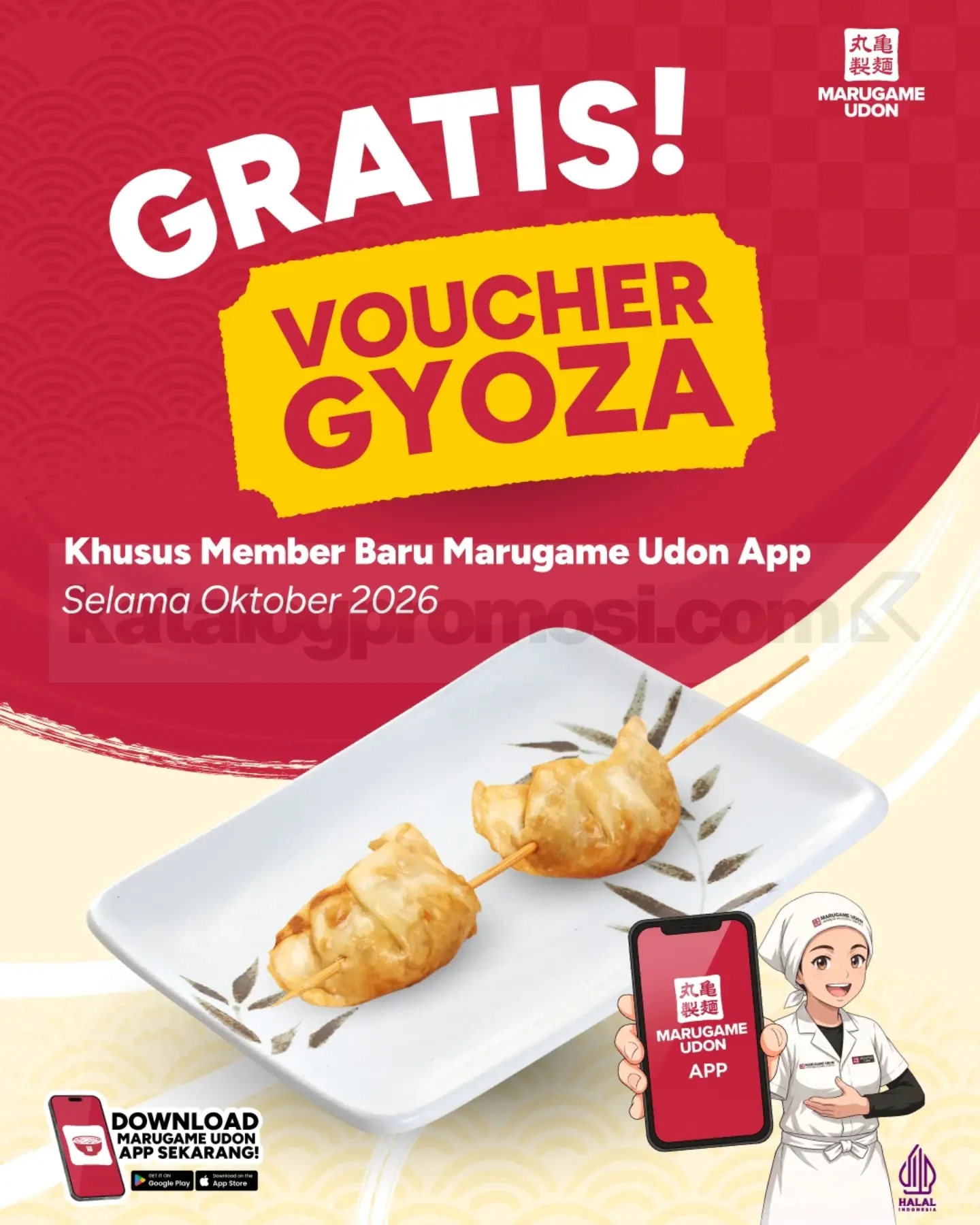 Promo Marugame Udon Member Baru Free Gyoza Promo Marugame Udon member baru dapat Free Voucher Gyoza dan 20 Poin PoinMU selama Oktober