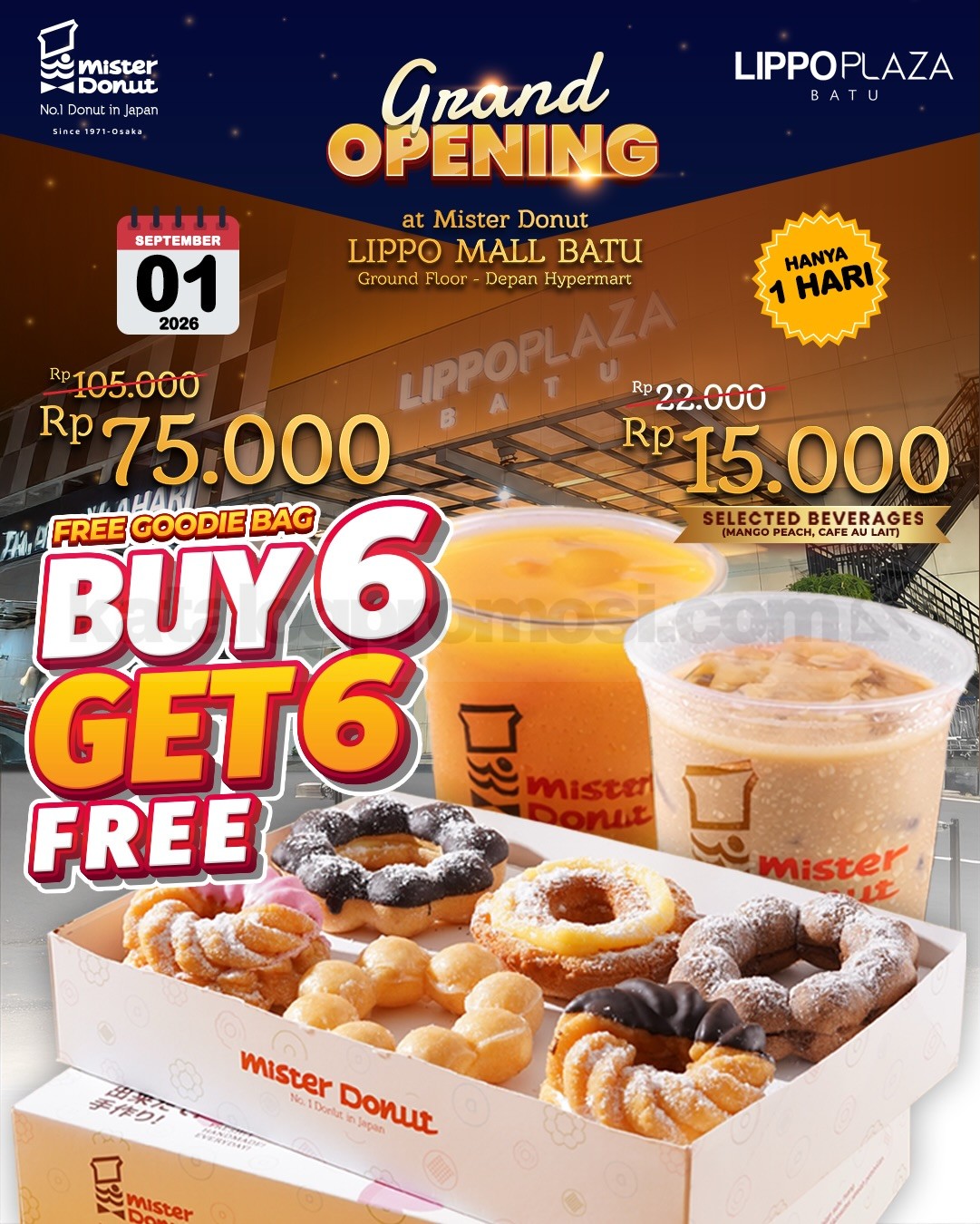 Promo Mister Donut Grand Opening Lippo Mall Batu Beli 6 Gratis 6