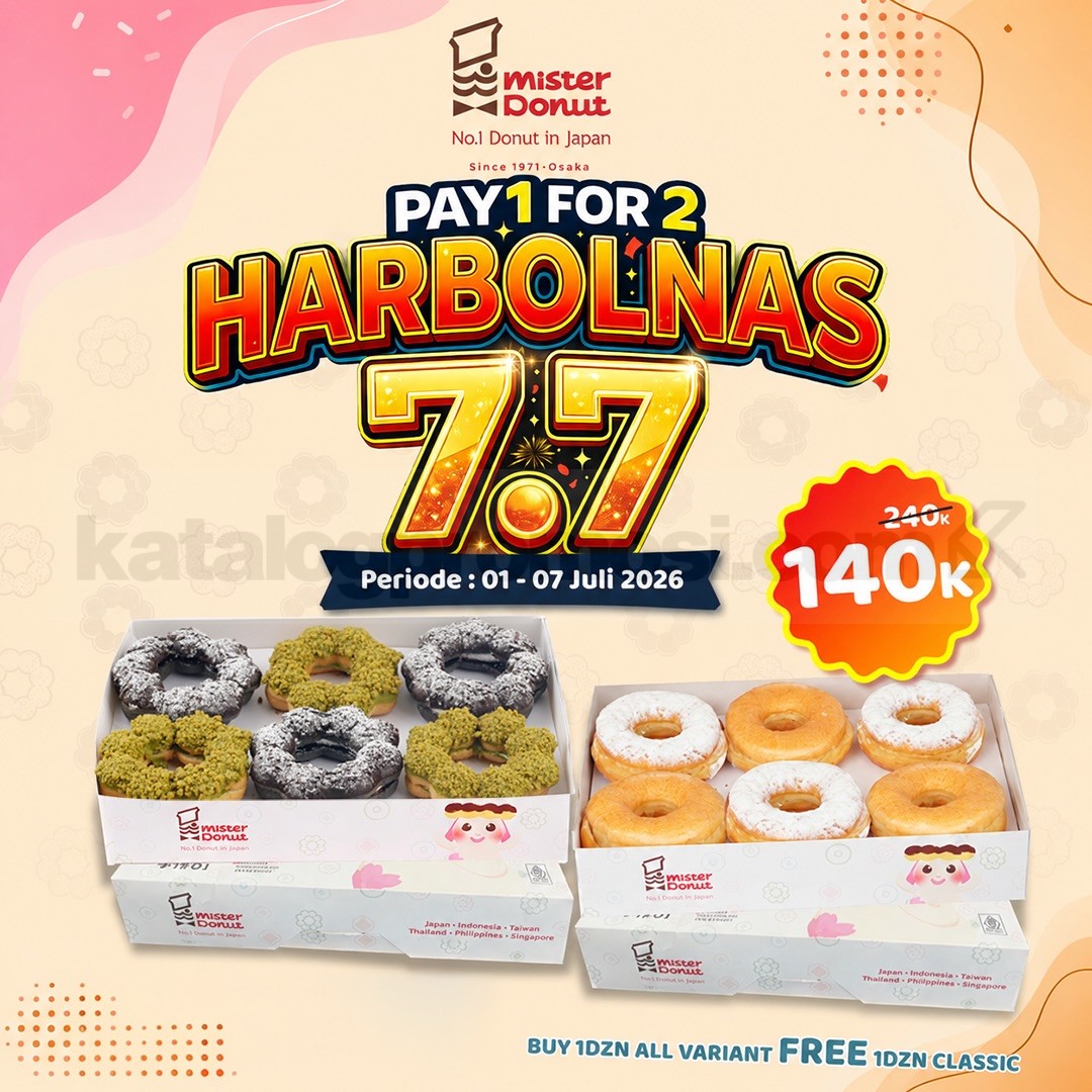 Promo Mister Donut Harbolnas 7.7 Double Promo Mulai Rp77.000 Promo Mister Donut Harbolnas 7.7 Double Promo Mulai Rp77.000 1