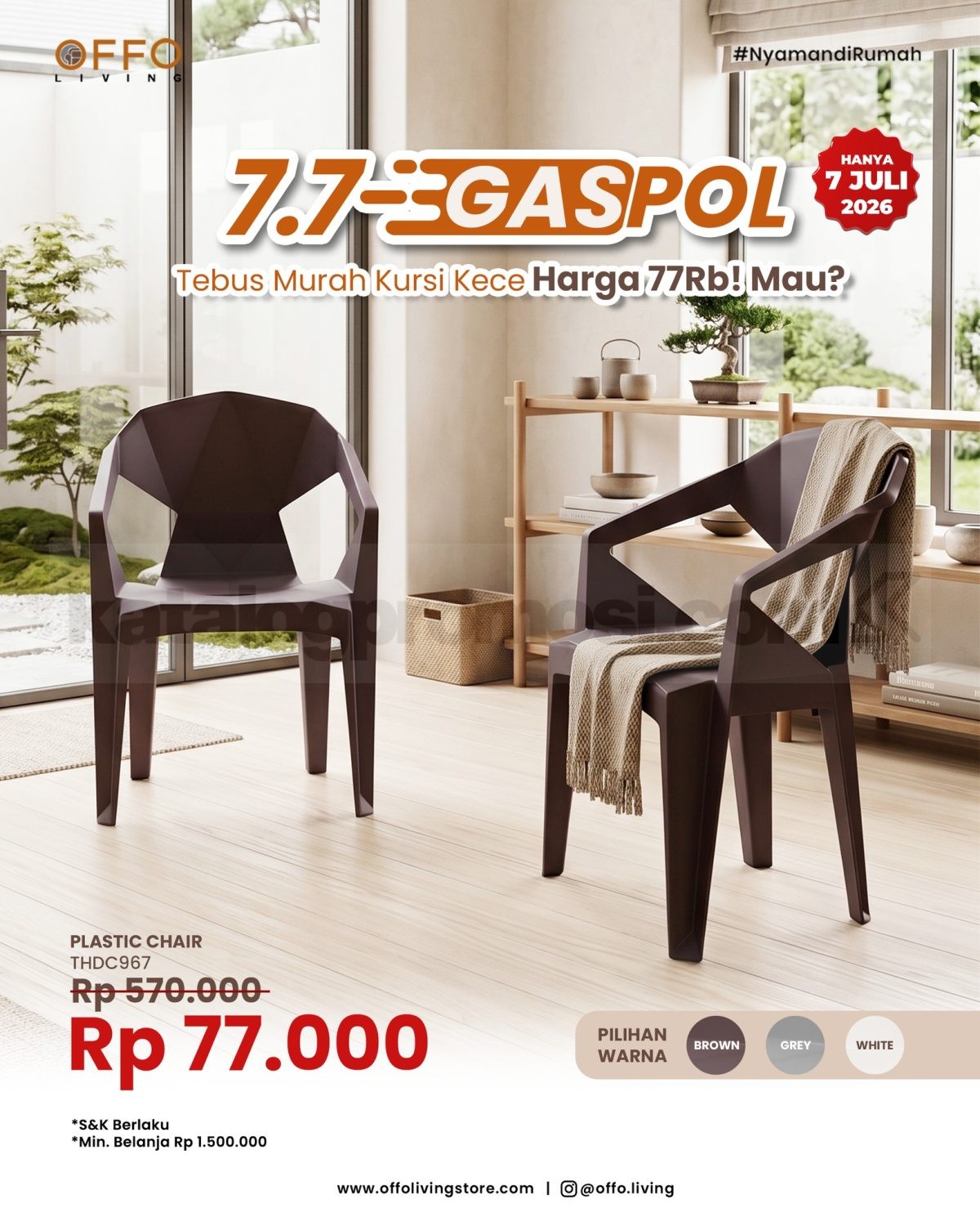 Promo OFFO Living 7.7 Gaspol Diskon Furnitur dan Bonus Menarik Promo OFFO Living 7.7 Gaspol Diskon Furnitur dan Bonus Menarik dengan harga spesial lemari, bonus trolley, dan kursi Rp77.000.