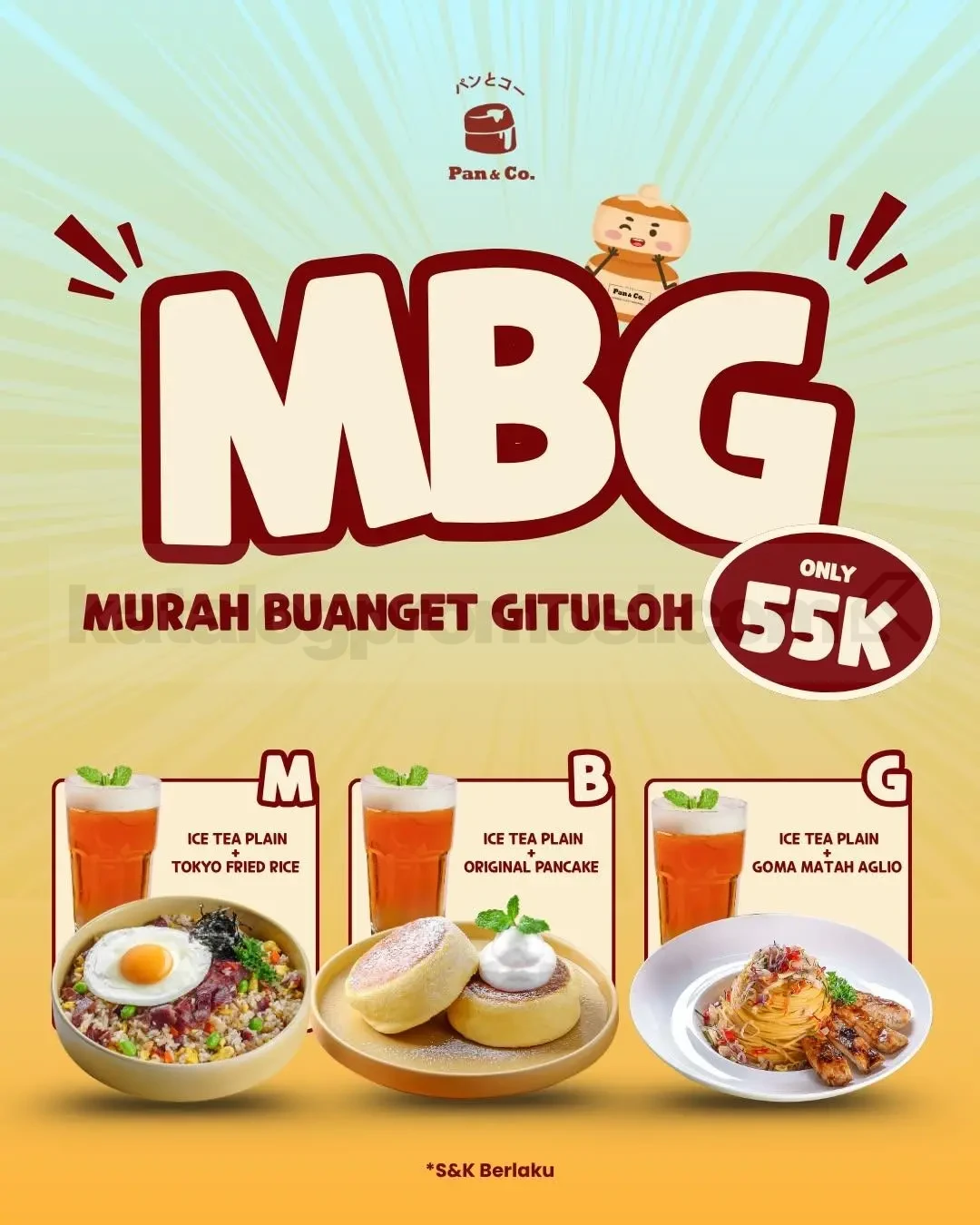Promo Pan&Co MBG Murah Buanget Gituloh Rp55.000 Promo Pan&Co MBG Murah Buanget Gituloh Rp55.000 dengan Ice Tea dan pilihan menu utama
