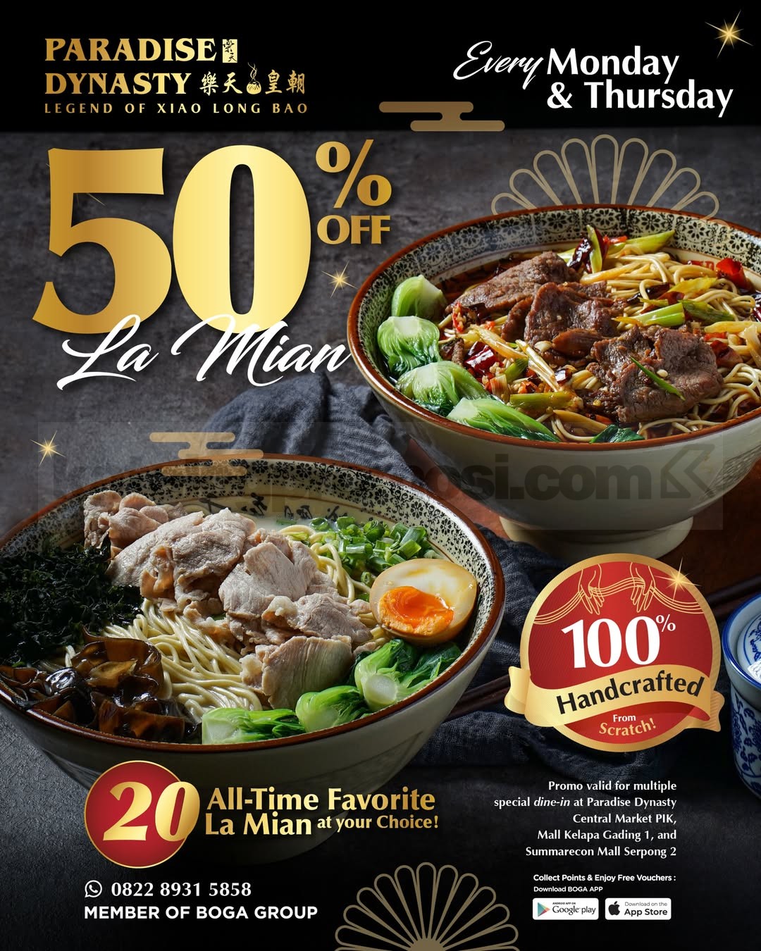 Promo Paradise Dynasty La Mian Diskon 50% Promo Paradise Dynasty La Mian Diskon 50% setiap Senin dan Kamis untuk menu pilihan.