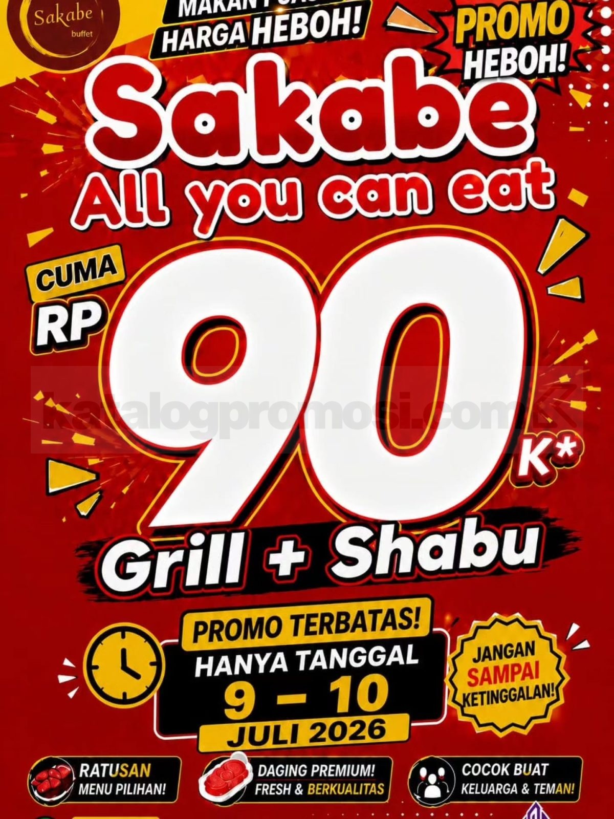 Promo Sakabe Buffet Makan Sepuasnya Mulai Rp. 90.000 Promo Sakabe Buffet Makan Sepuasnya Mulai Rp. 90.000 dengan grill, shabu, minuman, dan es krim sepuasnya.